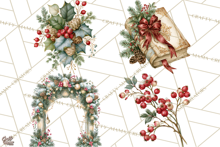 Vintage Christmas Decorative Elements PNG Clipart