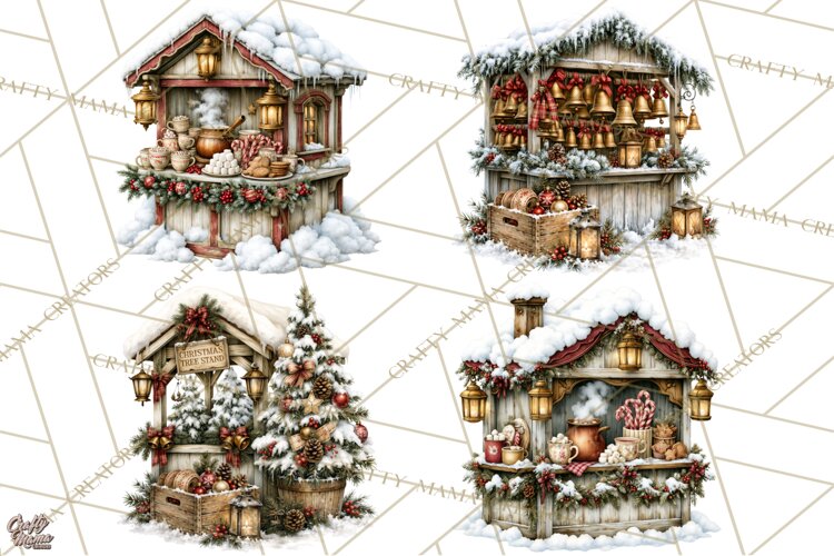 Snowman Christmas Market Clipart, Vintage Christmas Png example image 1