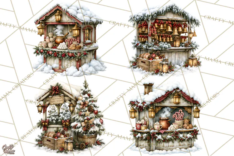 Snowman Christmas Market Clipart, Vintage Christmas Png