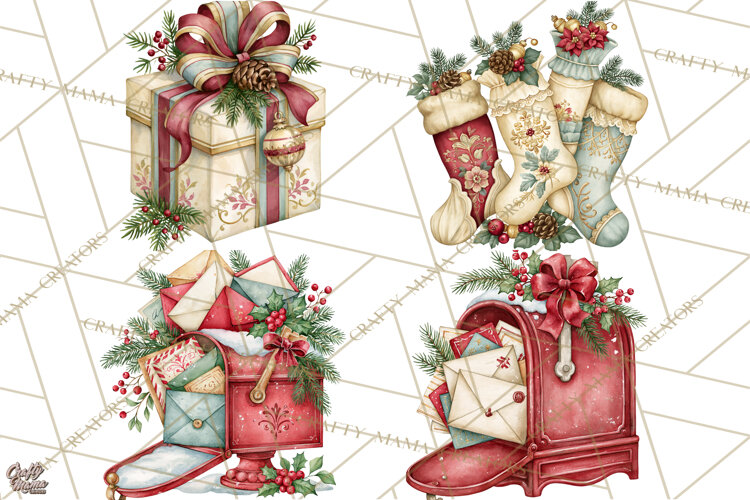 Vintage Christmas Decorative Elements PNG Clipart example image 1