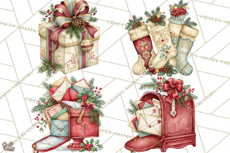 Vintage Christmas Decorative Elements PNG Clipart