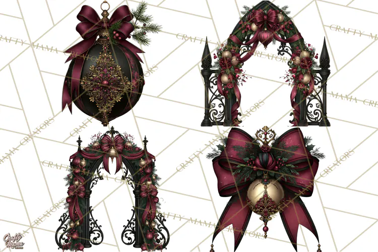 Victorian Gothic Christmas Clipart PNG, Gothic Christmas