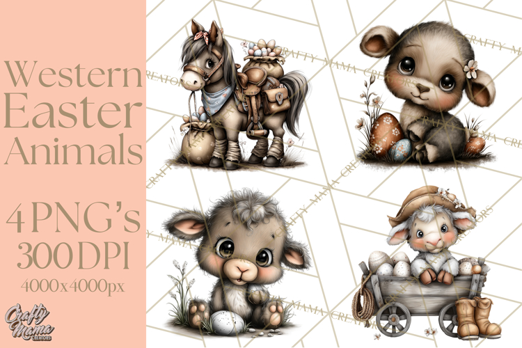 Western Easter Animals Clipart Cowboy Bunny Farm PNG