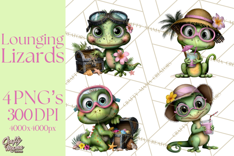 Colorful Beach Lizard Tropical Summer Clipart PNG