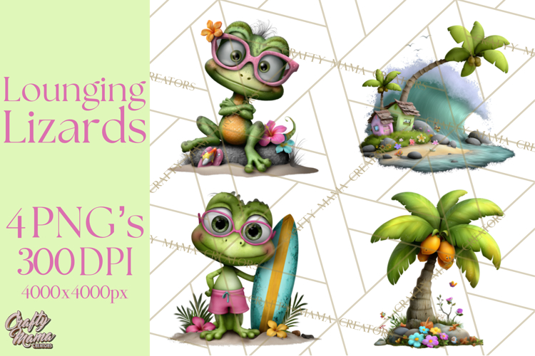 Colorful Beach Lizard Tropical Summer Clipart PNG