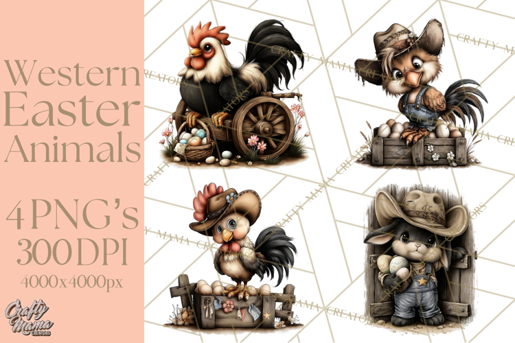 Western Easter Animals Clipart Cowboy Bunny Farm PNG