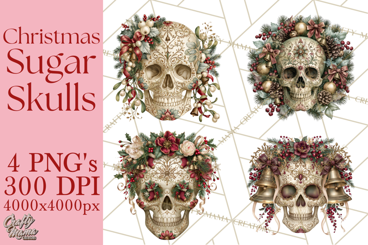Christmas Sugar Skull Clipart PNG