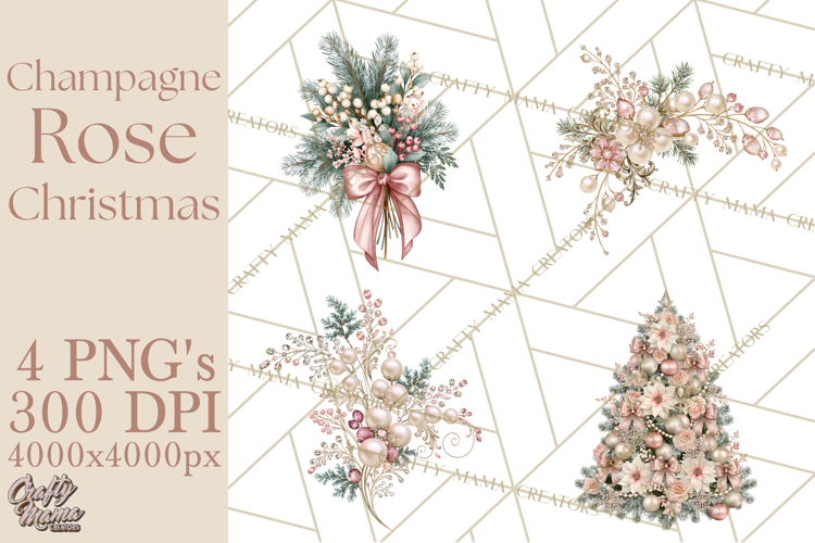 Elegant Christmas Clipart PNG, Pink Champagne Christmas