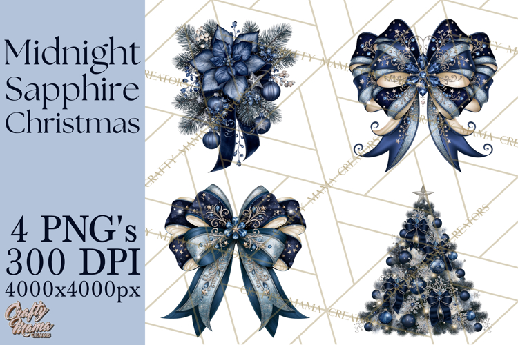 Elegant Christmas Clipart PNG, Midnight Sapphire Christmas