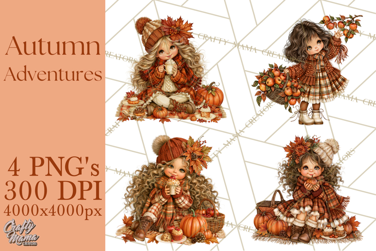 Autumn Adventures Cozy Fall Girl Clipart PNG