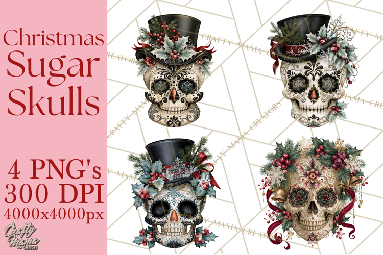 Christmas Sugar Skull Clipart PNG