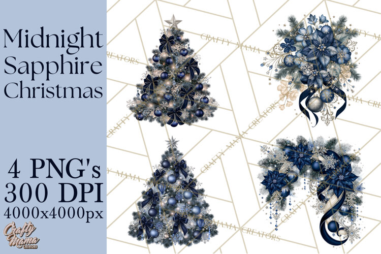 Elegant Christmas Clipart PNG, Midnight Sapphire Christmas example image 1