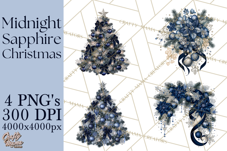 Elegant Christmas Clipart PNG, Midnight Sapphire Christmas