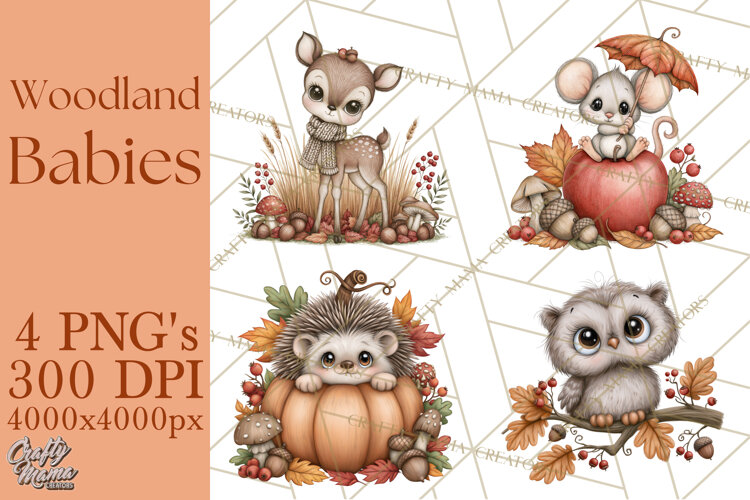 Autumn Woodland Babies PNG example image 1