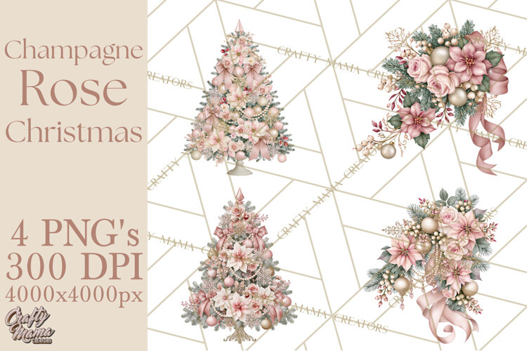 Elegant Christmas Clipart PNG, Pink Champagne Christmas example image 1
