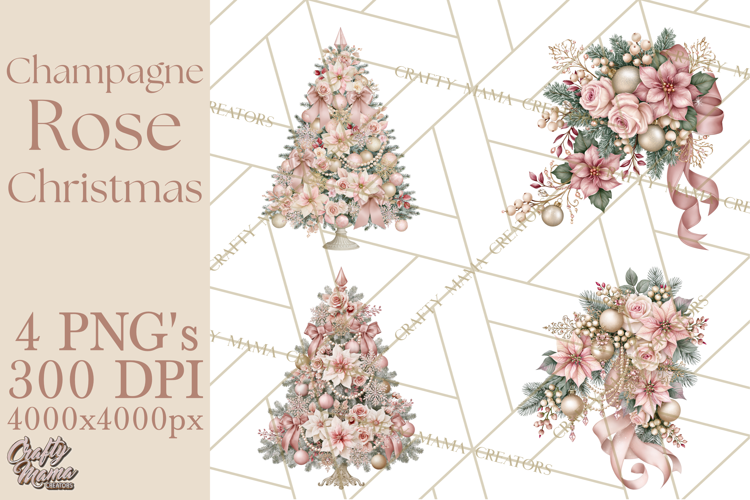 Elegant Christmas Clipart PNG, Pink Champagne Christmas