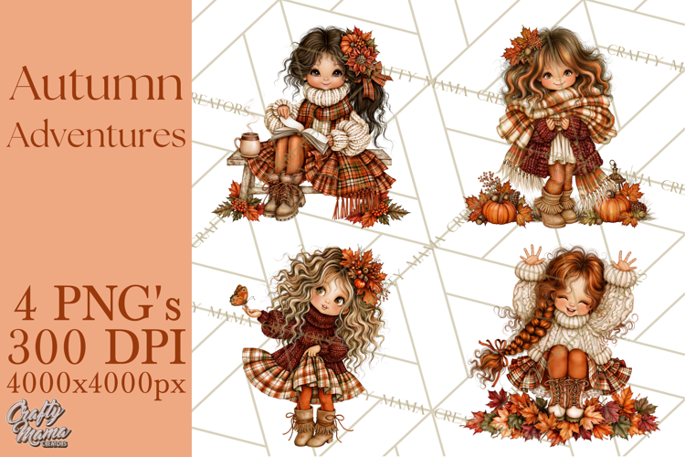Autumn Adventures Cozy Fall Girl Clipart PNG