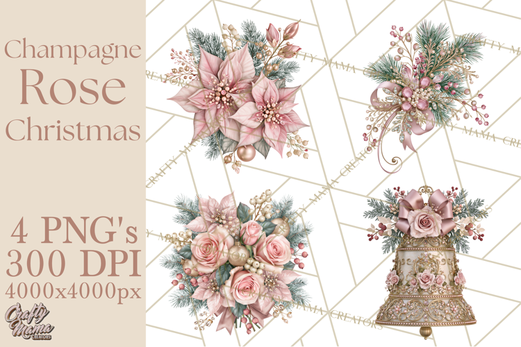 Elegant Christmas Clipart PNG, Pink Champagne Christmas
