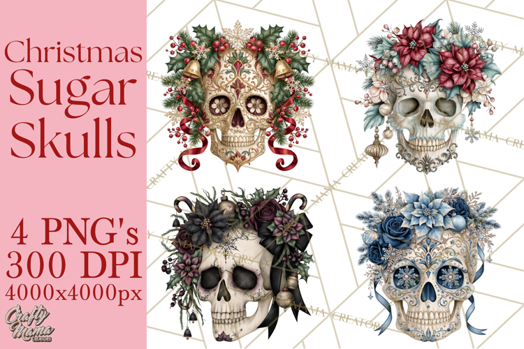 Christmas Sugar Skull Clipart PNG