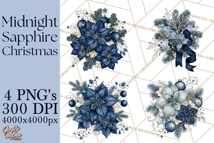 Elegant Christmas Clipart PNG, Midnight Sapphire Christmas