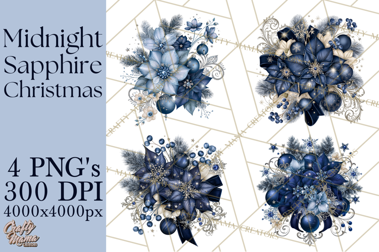 Elegant Christmas Clipart PNG, Midnight Sapphire Christmas