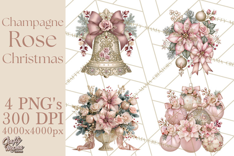 Elegant Christmas Clipart PNG, Pink Champagne Christmas example image 1