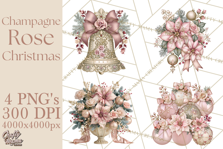 Elegant Christmas Clipart PNG, Pink Champagne Christmas