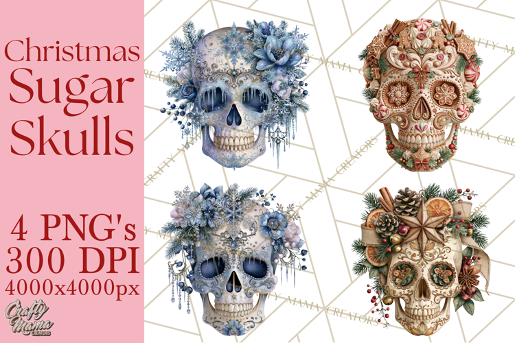 Christmas Sugar Skull Clipart PNG