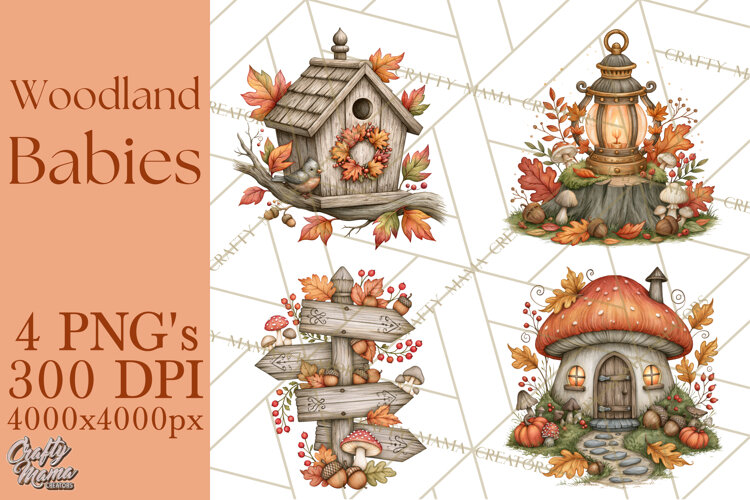 Autumn Woodland Babies PNG example image 1