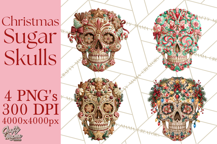 Christmas Sugar Skull Clipart PNG
