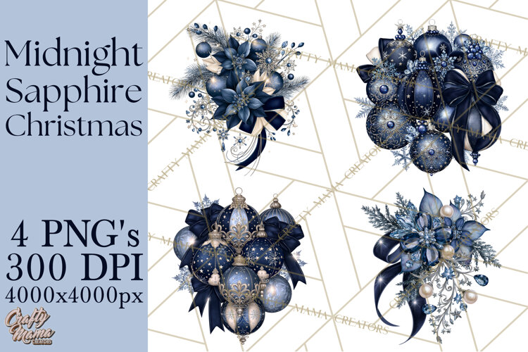 Elegant Christmas Clipart PNG, Midnight Sapphire Christmas example image 1