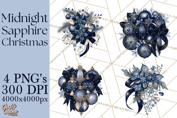 Elegant Christmas Clipart PNG, Midnight Sapphire Christmas
