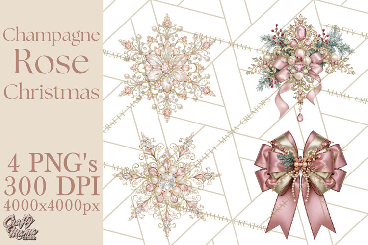 Elegant Christmas Clipart PNG, Pink Champagne Christmas example image 1