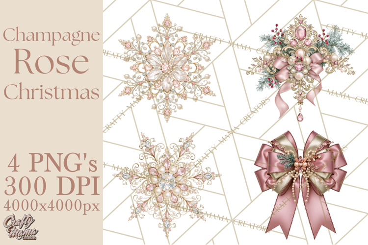 Elegant Christmas Clipart PNG, Pink Champagne Christmas