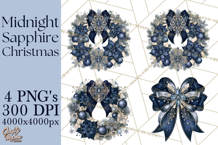 Elegant Christmas Clipart PNG, Midnight Sapphire Christmas