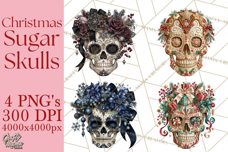 Christmas Sugar Skull Clipart PNG example image 1