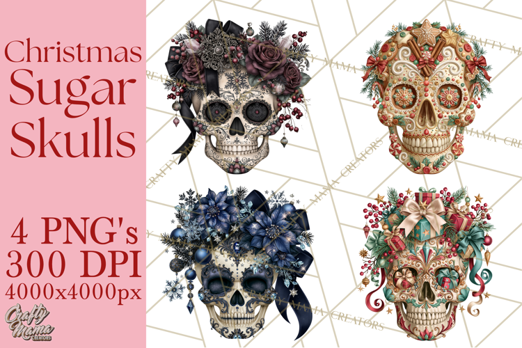 Christmas Sugar Skull Clipart PNG