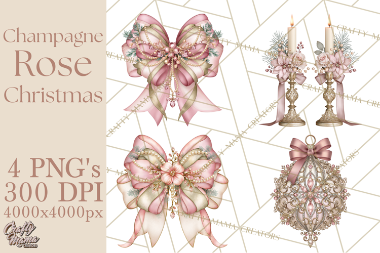 Elegant Christmas Clipart PNG, Pink Champagne Christmas