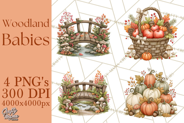 Autumn Woodland Babies PNG example image 1