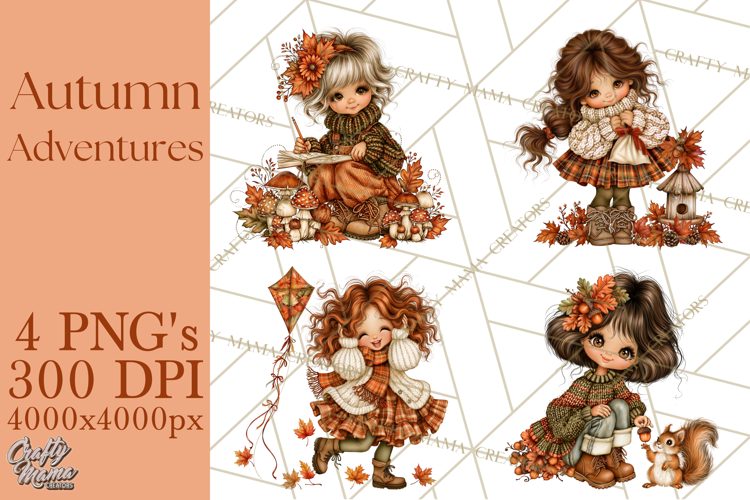 Autumn Adventures Cozy Fall Girl Clipart PNG