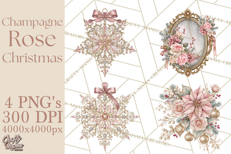 Elegant Christmas Clipart PNG, Pink Champagne Christmas example image 1