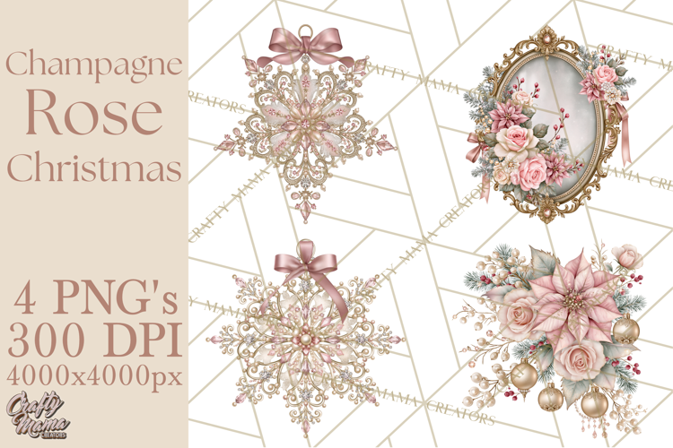 Elegant Christmas Clipart PNG, Pink Champagne Christmas