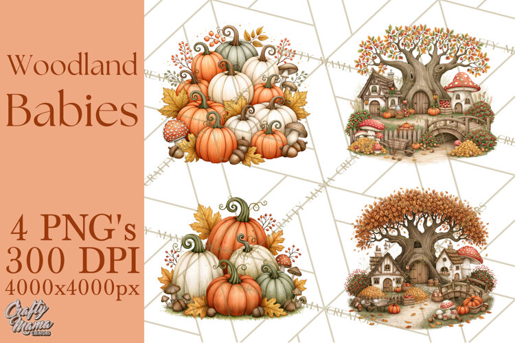 Autumn Woodland Babies PNG example image 1