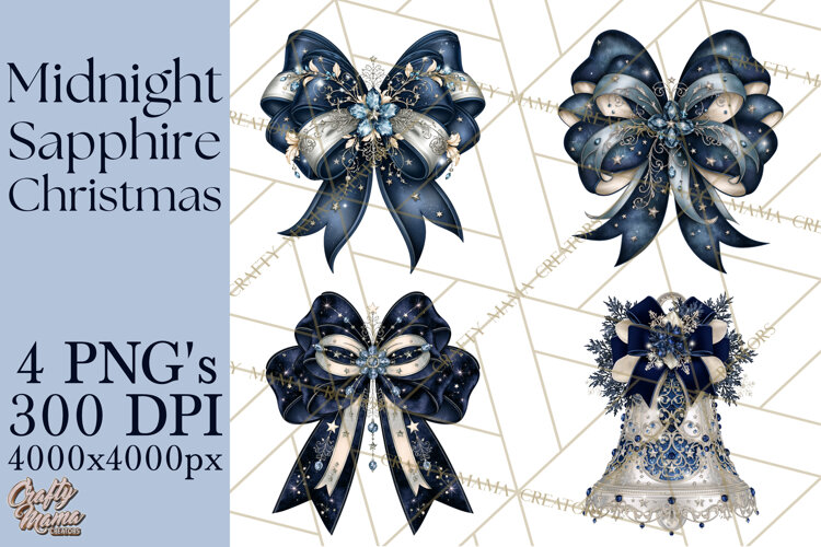 Elegant Christmas Clipart PNG, Midnight Sapphire Christmas example image 1