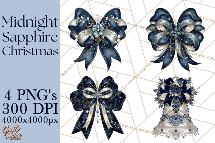 Elegant Christmas Clipart PNG, Midnight Sapphire Christmas