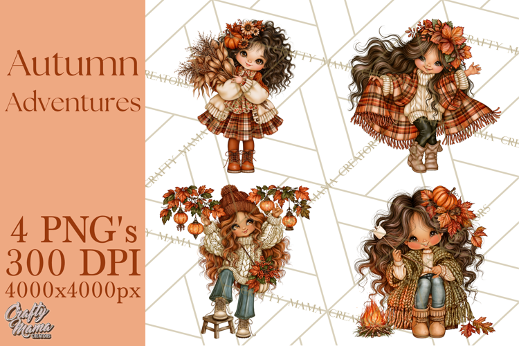Autumn Adventures Cozy Fall Girl Clipart PNG