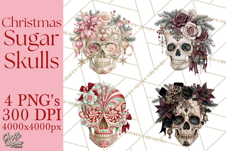 Christmas Sugar Skull Clipart PNG example image 1