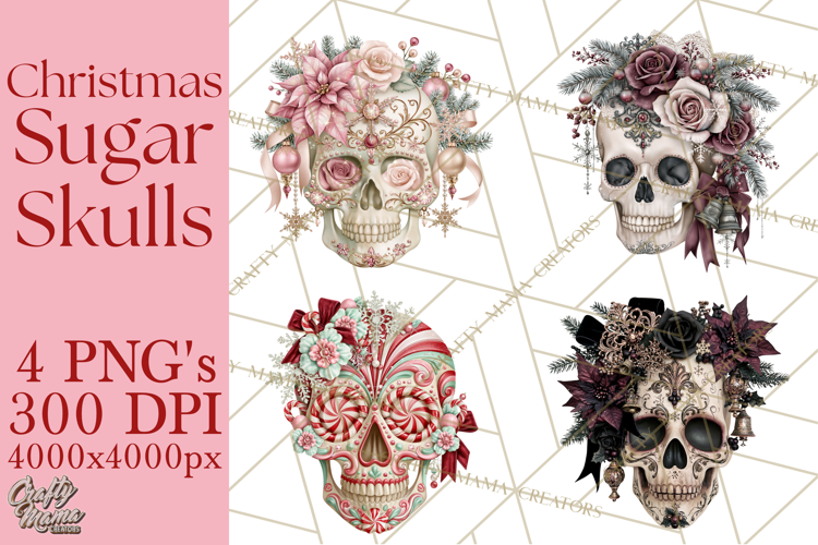 Christmas Sugar Skull Clipart PNG