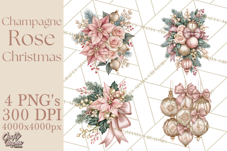 Elegant Christmas Clipart PNG, Pink Champagne Christmas