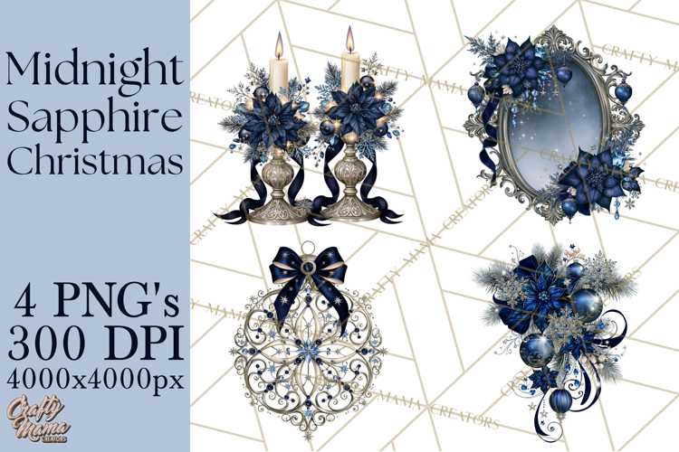 Elegant Christmas Clipart PNG, Midnight Sapphire Christmas
